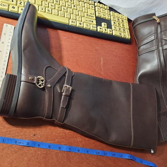 NEW ! MICHAEL KORS Women Over The Knee Boots Zipper Up Low Heel BROWN Size 10 - Picture 4 of 6